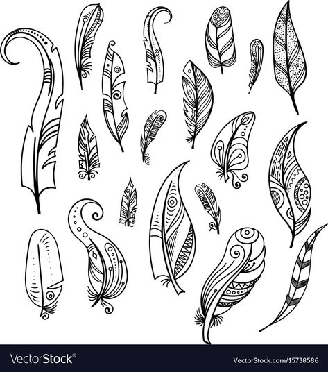 Drawing Indian, Feather Sketch, Indian Elements, Feather Drawing, Indian Feathers, Boho Style Design, Feather Vector, Arrow Drawing, Feather Tattoo Design