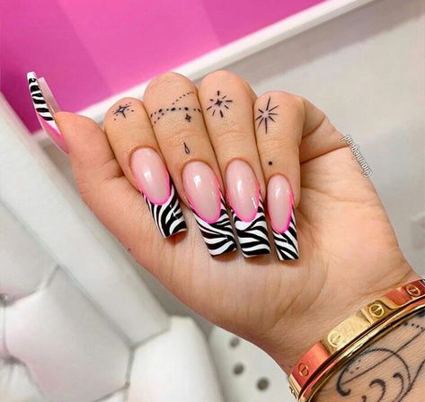 Early 2000s Acrylic Nail Designs, Y2k Nails French Tip, Deep French Nails, Pink Zebra Nails, Zebra Nails, Edgy Nails, Y2k Nails, Nail Stuff, Take It Back