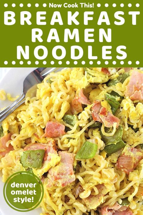 These Denver Omelet Style Breakfast Ramen Noodles - full of ramen noodles, scrambled eggs, peppers, onions, and ham - are so easy and delicious, you'll definitely be coming back for more! Get the recipe and give them a try! Ramen Breakfast Recipes, Breakfast Ramen Recipe, Eggs Peppers Onions, Ramen Breakfast, Ramen Dinner Recipes, Breakfast Ramen, Top Ramen Recipes, Denver Omelet, Ramen Noodle Recipes Easy