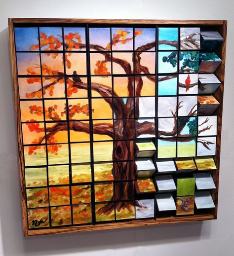 Interactive art made from wood by Eric Nye. Change parts of the tree to different seasons.  Custom designs available Art With Plants, Interactive Art, Online Portfolio, Painter, Original Artwork, Art Pieces, Portfolio, Fine Art, Art