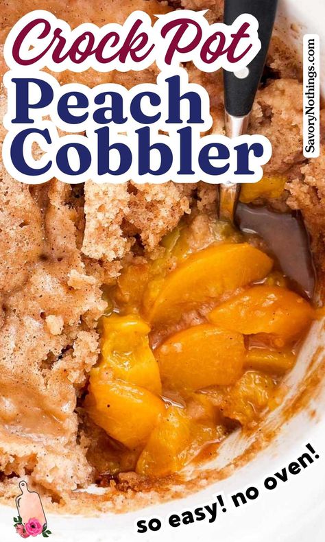 No need to switch on the oven for this Crockpot Peach Cobbler - it's cooked entirely in your slow cooker! So delicious with fresh summer peaches and an easy biscuit topping - the perfect dessert with a scoop of vanilla ice cream. | #summerdesserts #dessertrecipes #peachrecipes #slowcookerrecipes #crockpot Crock Pot Peach Cobbler, Crock Pot Dessert, Crockpot Peach Cobbler, Easy Crockpot Meals, Fresh Peach Cobbler, Cobbler Easy, Peach Cobbler Easy, Crock Pot Desserts, Orange Sauce