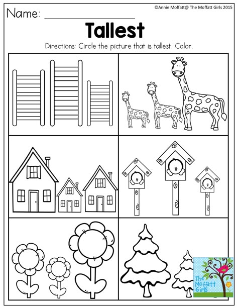 Tallest- Tons of great printables for preschool! Sort By Size Preschool Activities, Sort By Size Preschool, Sorting Kindergarten Worksheets, Free Sorting Worksheets For Kindergarten, Short And Tall Worksheet For Preschool, Preschool Comparison Activities, Ide Jurnal, Preschool Homework, Tall And Short