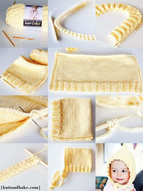 Baby Hat Diy, Baby Bonnet Knitting Pattern, Bonnet Knitting Pattern, Baby Knit Hat, Tricot Baby, Knit Bonnet, Nice Baby, Baby Hat Knitting Pattern, Bonnet Pattern