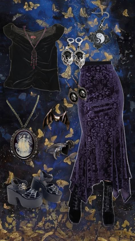 whimsical goth aesthetic Mystical Goth Aesthetic, Witchy Goth Outfit, Whimsigoth Aesthetic Fashion, Wimsey Goth Outfit, Romantic Goth Aesthetic Outfits, Whimsigoth Aesthetic Outfits, Whimsical Goth Aesthetic, Whimsical Goth Fashion, Whimsy Goth Outfit