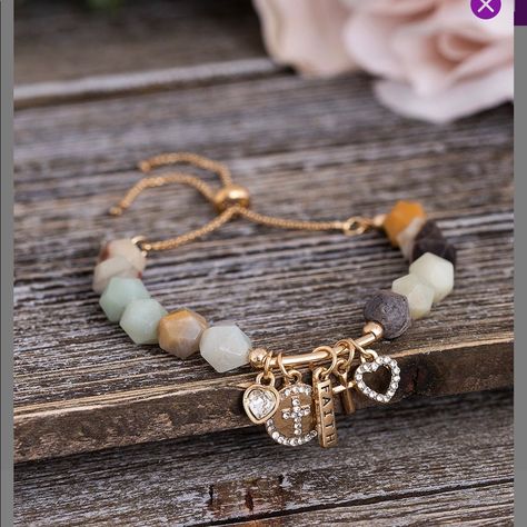 Another Fabulous Charm Bracelet By Willowbird In Amazonite And Gold Plated Brass With Crystals. The Charms Include Faith, A Heart And Crosses. A Great Message Of Love And Faith. Fully Adjustable Cord. Arrives New In Pouch. Faith Based Jewelry, Bible Verse Bracelet, Love And Faith, Amazonite Crystal, Suede Bracelet, Beaded Charm Bracelet, Cord Jewelry, Beads Bracelet Design, Wrist Wear