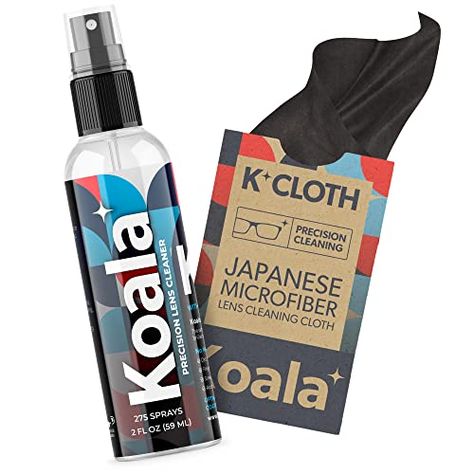 Koala Eyeglass Lens Cleaner Spray Kit | (1x) Glasses Cleaner Bottle + (1x) Microfiber Cloth | Alcohol Free Eyeglasses, Screen, and Camera Cleaning Kit | Made in USA (2 Piece Set) Glasses Cleaner, Lens Cleaner, Eyeglass Lenses, Cleaning Kit, Camera Cleaning, Microfiber Cloth, Alcohol Free, 2 Piece Set, Cleaning Cloth