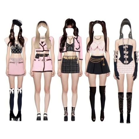 Stage Outfits Ideas 5 Members, 5 Member Stage Outfit, Stage Outfits 5 Members, 5 Member Girl Group Outfits, 5 Member Girl Group, Girl Group Outfits, Group Outfits, Kpop Concert Outfit, Preformance Outfits