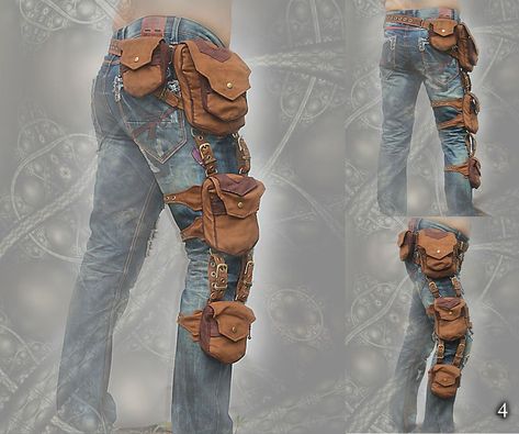 Thigh Bags, Dnd Reference, Steampunk Mode, Steampunk Outfits, Moda Steampunk, Thigh Bag, Mode Steampunk, Motorcycle Clothing, Combat Gear