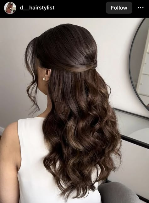 Polished Bridesmaid Hair, Half Up Hair Formal, Soft Bridal Hairstyles, Short Brown Wedding Hair, Bridesmaid Hairstyles Half Up Half Down Brunette, Prom Hairstyles 2024, Bride Half Up Half Down, Half Up Half Down Formal Hairstyles, Bun Half Up Half Down