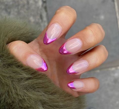 Purple Metallic French Tip Nails, Line French Nails, Line French Tip Nails, Double Line French Tip Nails, Purple Metallic Nails, Metallic French Tip Nails, Line French Tip, Miami Nails Ideas, French Nails Square