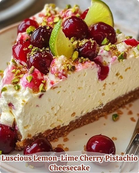 RecipesEpic Family | Luscious Lemon-Lime Cherry Pistachio Cheesecake - Don't Lose This Recipe 😋 | Facebook Lemon Lime Cherry Pistachio Cheesecake, Pistachio Cheesecake Recipe, Cherry Pistachio, Pistachio Cheesecake, Cherry Cheesecake, Graham Cracker Crumbs, Graham Cracker, Lemon Lime, Cheesecake Recipes