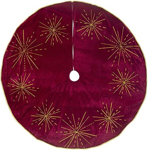 Amazon.com: Christmas Tree Skirt Holiday Decor - Red Velvet with Gold Glitter Starbursts - 48 Inch Diameter : Home & Kitchen Fur Christmas Tree Skirt, Faux Fur Christmas Tree, Knitted Christmas Tree, Fur Christmas Tree, White Tree Skirt, Holiday Tree Skirts, Luxury Christmas Tree, Buy Christmas Tree, Large Christmas Tree