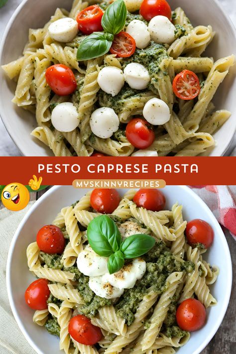 Pesto Caprese Pasta 🌿🍅✨: Dive into a burst of flavors with this vibrant dish! Fresh basil pesto coats your favorite pasta, topped with creamy mozzarella, juicy cherry tomatoes, and fragrant basil leaves. Perfect for a quick weeknight dinner or a gathering with friends. Get the recipe now! 🍝😋 #PestoPasta #Caprese #DeliciousDinner #myskinnyrecipes Fresh Basil Pesto, Spicy Peanut Noodles, Broccoli Pasta Bake, Pasta Al Pesto, Pesto Pasta Recipes, Caprese Pasta, Peanut Noodles, Broccoli Pasta, Tomato Mozzarella