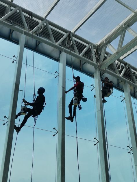 High level cleaning by rope access team High Rise Window Cleaning, Window Cleaning, Window Cleaner, High Level, Glass Window, Utility Pole, High Rise, Glass, Quick Saves