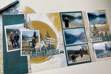 Nature Scrapbook Layouts, Outdoors Scrapbook Layouts, Cruise Scrapbook Pages, Multi Photo Layouts, Nature Scrapbook, Summer Scrapbook Layouts, Camping Scrapbook, Fall Scrapbook Layouts, Scrapbooking Layouts Travel