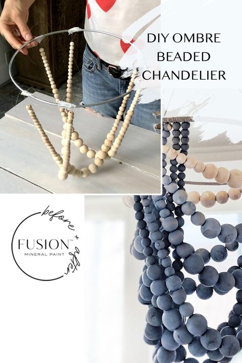 DIY Ombre Beaded Chandelier • Fusion™ Mineral Paint Painted Chandelier, Chandelier Diy, Diy Luminaire, Wood Bead Chandelier, Diy Lampe, Diy Ombre, Diy Chandelier, Beaded Chandelier, A Lot Of Money