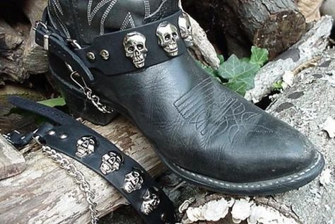 Western Boot Outfit, Western Boots Outfit, Tall Western Boot, Winter Boots Outfits, Boot Chains, Metal Skull, Handmade Boot, Boot Straps, Boot Jewelry