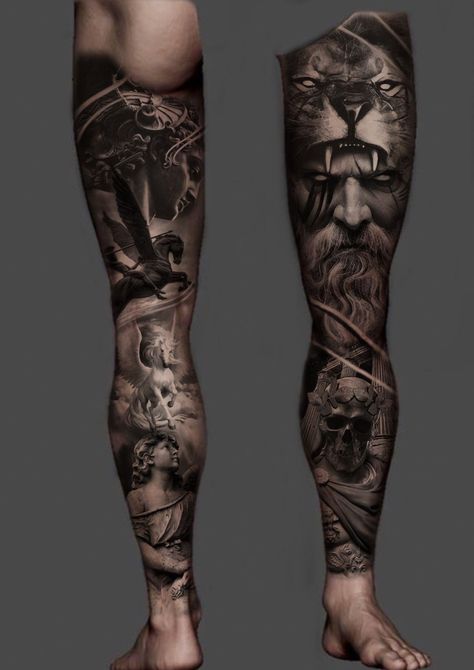 Mens Full Leg Tattoo, Leg Tattoos Sleeve Mens, Realism Leg Sleeve Tattoo, Leg Sleeve Tattoo Male Greek Mythology, Spartan Leg Sleeve, Leg Sleeve Tattoo Ideas Men, Minimalist Greek Tattoos, Greek Full Sleeve Tattoo, Leg Sleeve Tattoo Black Male