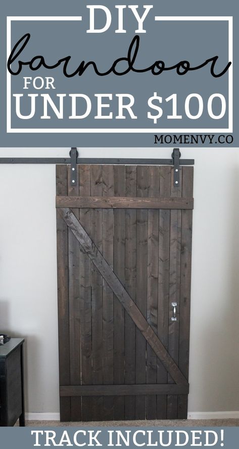 DIY Barn Door - Learn how to Build a DIY Door for less than $100. #barndoor #diy #diyproject #farmhousestyle Diy Barn Door Cheap, Barn Door Diy, Diy Barn Door Plans, Door Diy Projects, Barn Door Decor, Pallet Barn, Building A Barn Door, Door Plan, Diy Sliding Barn Door