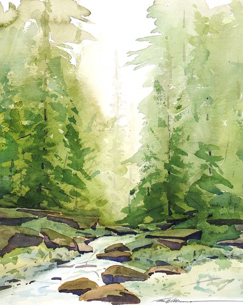 Watercolor Art Forest, Forest In Watercolor, Forest Watercolor Painting Easy, Watercolor Forest Illustration, Forest Drawing Easy, Easy Forest Watercolor, Watercolor Forest Background, Watercolor Forest Landscape, Woods Watercolor