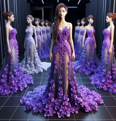 Orchid gown 💜 Beautiful picture AI from : អាណាចក្រសម្រស់ 🇰🇭 [[ Beauty Empire ]] Bollywood Dress, Soiree Dress, Ideas Outfit, Flower Embroidery Designs, Floral Fashion, Fantasy Dress, Beautiful Picture, Flower Dress, Orchid Flower