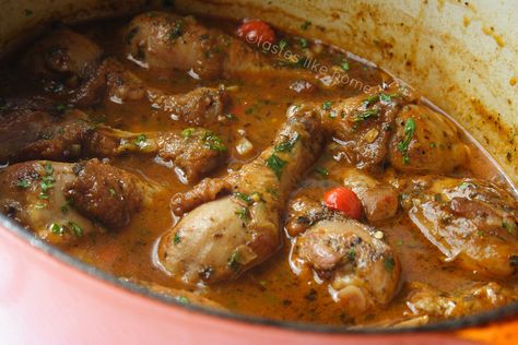 Certain dishes set you at ease, and speak to the soul. This stew is one of them. Seasoned chicken is slow-cooked until it is full of color and flavor. Stewed Chicken, Trini Food, Chicken Leg Recipes, Stew Chicken Recipe, Chicken Stew, Chicken Legs, Caribbean Recipes, Chicken Dishes Recipes, Stew Recipes