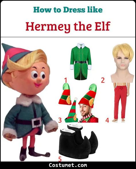 Hermey the Elf (Rudolph the Red-Nosed Reindeer) Costume for Cosplay & Halloween 2023 Hermie The Elf Dentist Costume, Hermey The Elf Costume, Rudolph The Red Nosed Reindeer Costume Diy, Elf From Rudolph, Rudolph Costume, Land Of Misfit Toys, Christmas Vacation Costumes, Rudolph Characters, Hermey The Elf