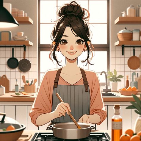 Chef Illustration Drawing, Cooking Illustration Art, Chef Illustration, Instagram Hilight Ideas, Baking Drawing, Character Design Girl, Girl Cooking, Galaxy Painting, Painting Of Girl