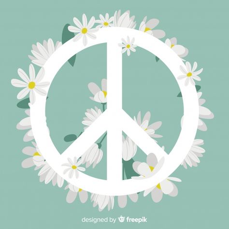 Floral peace sign Free Vector Peace Symbol Aesthetic, Memorial Cookies, World Peace Art, Peace Sign Aesthetic, Sign Of Peace, Peace Pictures, Floral Peace Sign, World Peace Day, Origami White