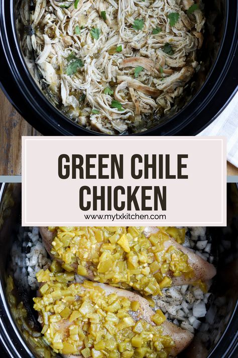 Crockpot Hatch Chile Chicken, Chicken With Green Chilis, Chicken Green Chili Crockpot, Hatch Green Chili Chicken Crockpot, Green Chili Chicken Bowls, Green Chilli Chicken Crockpot, Green Chicken Chili Crockpot, Chicken And Green Chili Recipes, Crock Pot Green Chili Chicken