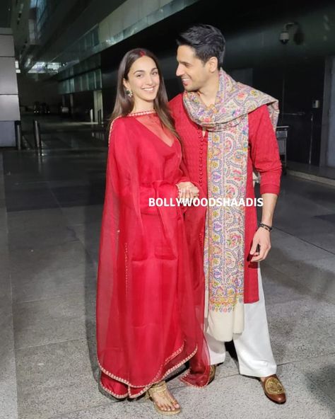 Sid And Kiara, Kiara Advani And Sidharth Malhotra, Bride Suit, Wedding Trousseau, Red Outfits, Wedding Dress Bustle, Sidharth Malhotra, New Bride, Simple Kurta Designs