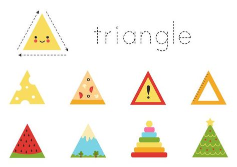 Geometric shapes for children. worksheet... | Premium Vector #Freepik #vector #geometric #education #cartoon #mountain Triangle Shape Objects, Triangle Drawing Ideas, Triangle Objects, Triangles Activities, Triangle Drawing, Drawing Ideas For Kids, Drawing Ideas Color, Drawing Legs, Crown For Kids