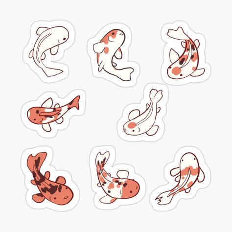 Get my art printed on awesome products. Support me at Redbubble #RBandME: https://www.redbubble.com/i/sticker/Cartoon-Koi-fish-pack-by-Mayarart/158104865.EJUG5?asc=u Fish Stickers Printable, Koi Fish Sticker, Fish Illustration Cute, Cartoon Koi Fish, Koi Sticker, Koi Fish Cartoon, Koi Fish Cute, Koi Fish Illustration, White Koi Fish