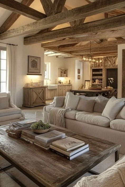 Small Country Homes, Living Room Plan, Country Interior Design, Farmhouse Living Room Decor Ideas, Rustic Farmhouse Living Room, Farmhouse Decor Ideas, House Design Pictures, Open Living Room, Cottage Interiors