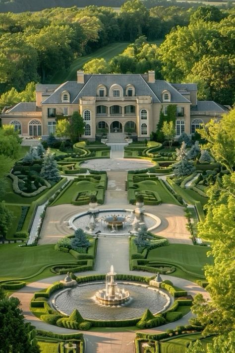 Grand Home Entrance, Mansion Courtyard, Mansion Garden, Mansion Aesthetic, Old Money House, Castle House Design, English Manor Houses, Castle Mansion, Dream Mansion