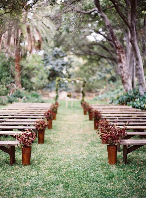 bench seating and potted flowers  #seating, #aisle-decor, #bench  Photography: Tec Petaja - tecpetajaphoto.com Design, Coordination, Paper + Florals: Bash, Please - bashplease.com  Read More: http://www.stylemepretty.com/2013/01/31/ojai-california-wedding-from-tec-petaja-bash-please/ Wedding Aisle Outdoor, Fall Ceremony, Wedding Ceremony Ideas, Outdoor Fall Wedding, Wedding Aisle Decorations, Ceremony Seating, Ceremony Inspiration, Aisle Decor, Wedding Aisle