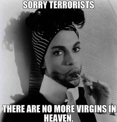 "Sorry Terrorists, there are no more virgins in heaven." Prince Prince Meme, Sheila E, The Artist Prince, Photos Of Prince, Rip Prince, Royal Prince, Roger Nelson, Prince Rogers Nelson, Purple Reign