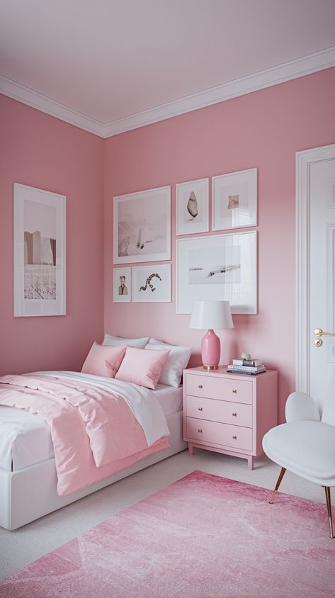 home bedroom refresh pink Cozy Chill Room, Light Pink Bedrooms, Dusty Pink Bedroom, Pink Accent Walls, Pink Bedroom Walls, Girls Room Colors, Pink Girl Room, Retro Elements, Pink Bedroom Ideas