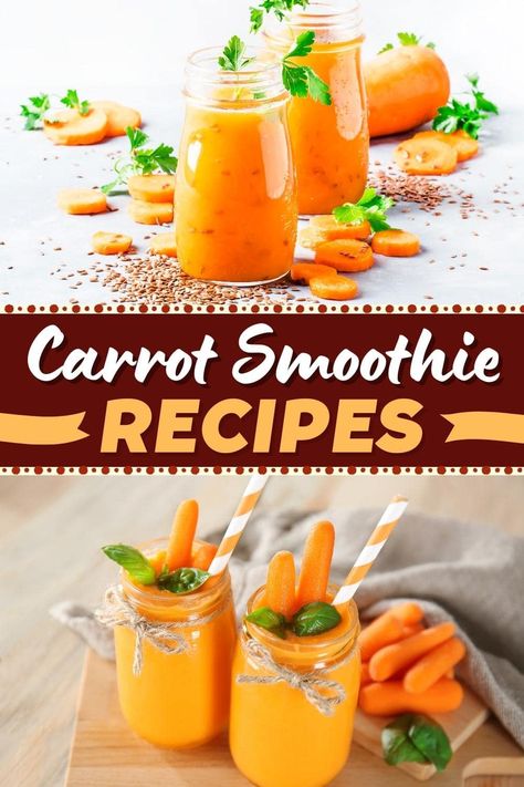 Each of these carrot smoothie recipes is brimming with vitamins B6 and C, calcium, iron, potassium, and more! So you can feel good about every single sip! Smoothie Recipes With Carrots, Spinach Carrot Smoothie, Carrot Smoothie Recipe Healthy, Carrot Smoothie Healthy, Carrot Shake, Smoothie With Carrots, Carrot Juice Smoothie, Potassium Smoothie, Magic Bullet Smoothie Recipes