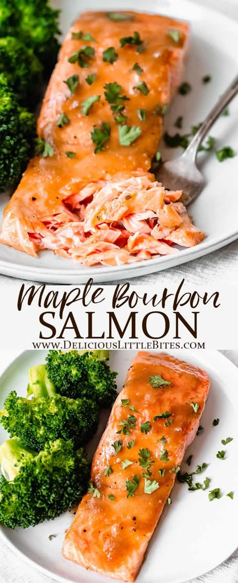 Bourbon Salmon Marinade, Maple Bourbon Glazed Salmon, Fall Seafood Dinner Ideas, Maple Bourbon Salmon, Salmon Fall Recipes, Salmon Recipes Maple Syrup, Bourbon Salmon Recipes, Fall Salmon Recipes, Maple Salmon Recipes