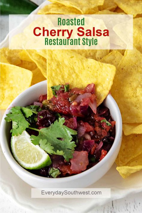 Tart Cherry Salsa Recipe, Cherry Salsa Recipe, Salsa For Chips, Salsa Canning Recipes, Cherry Salsa, Healthy Holiday Desserts, Easy Salsa Recipe, Savory Recipe, Salsa Recipes