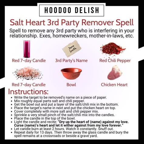 3rd Party Removal Spell, Oil Spells, Hoodoo Delish, Banishing Spells, Wicca Recipes, Hoodoo Magic, Banishing Spell, Hoodoo Spells, Easy Love Spells