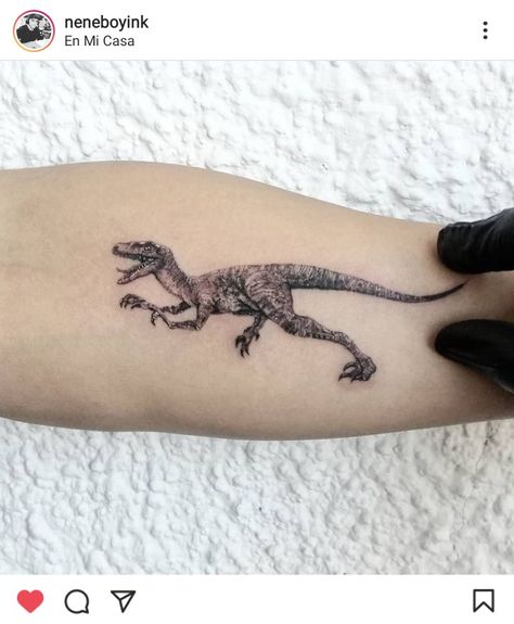 Velociraptor Tattoo, Side Finger Tattoos, Dumbest Tattoos, Microrealism Tattoo, Dinosaur Tattoo, Dinosaur Tattoos, Small Tats, First Tattoo, Finger Tattoos