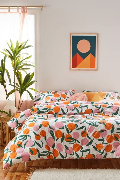 A sweet comforter set that'll look just as cheery and impressive on your Insta feed. Peach Comforter, Marimekko Bedding, Peach Bedding, Bed Comforter, Uo Home, Classic Skirts, Beautiful Room, Dorm Ideas, Bed Sets