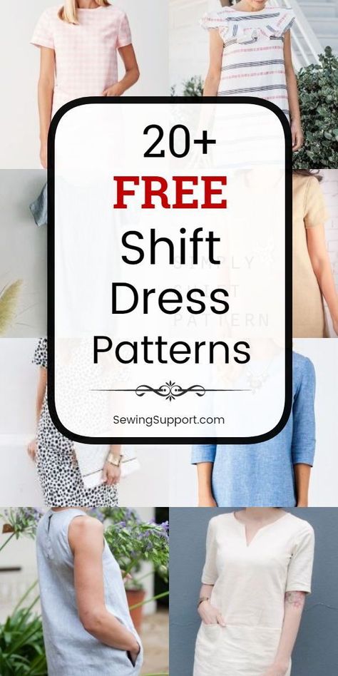 V Neck Dress Pattern Free, Easy Dress Pattern For Women, Shift Dress Pattern Free, Free Dress Patterns For Women, Shift Dress Patterns, Loose Fit Dress Pattern, Dress Patterns For Women, Summer Dresses Diy, Loose Dress Pattern