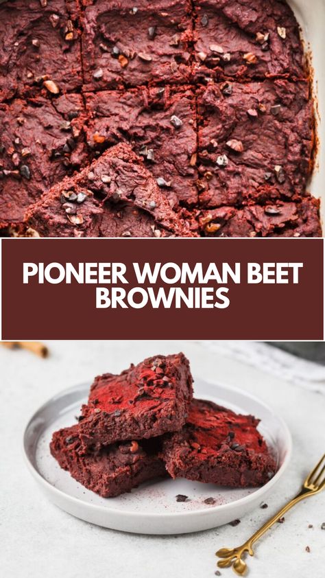 Pioneer Woman’s Beet Brownies is made with unsweetened chocolate, butter, sugar, eggs, vanilla extract, finely chopped beets, toasted walnuts, flour, and cocoa powder creating a deliciously sweet dessert that’s ready in 1 hour and 10 minutes! Recipes Using Beet Powder, Pioneer Woman Desserts, Beet Brownies, Pioneer Kitchen, Vegetarian Bake, Chocolate Butter, Sugar Eggs, Unsweetened Chocolate, Toasted Walnuts