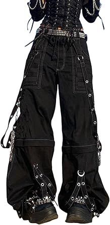 Black Cargo Pants Y2k, Cargo Pants With Chain, High Waist Baggy Jeans, Pants Grunge, Y2k Trousers, Gothic Harajuku, Harajuku Punk, Jeans Store, Hip Hop Jeans