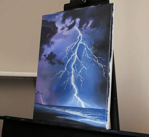 Thunderstorm Oil Painting, Thunderstorm Painting Acrylic, Thunder Storm Painting, Thunderstorms Painting, Northern Lights Painting Acrylic, Thunderstorm Painting, Paintings For Home Decor, Surreal Art Painting, Acrylic Painting Inspiration