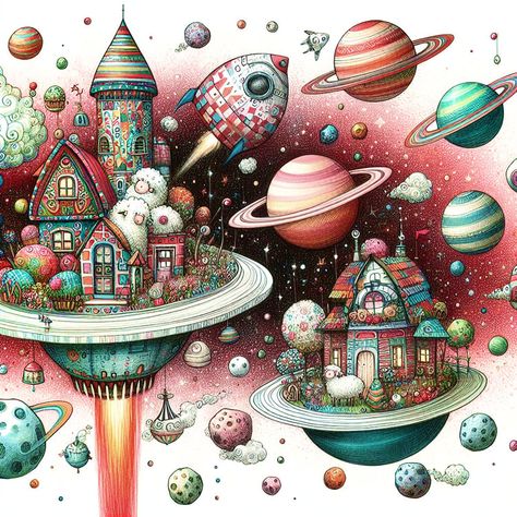 Saturn Rings, Fantasy Houses, Unusual House, Creative Haven Coloring Books, Other Planets, Diy Kits For Adults, Space Illustration, Jigsaws, Play Space