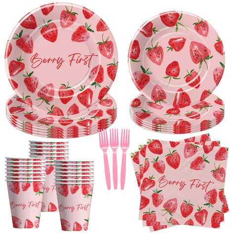 PRICES MAY VARY. 【Berry First Birthday Decorations】Celebrate your little one's first milestone with our charming strawberry first birthday party supplies dinnerware. Adorned with vibrant strawberry and whimsical designs, this theme adds a delightful touch to the celebration 【Serve 24 Guests】This strawberry plates party supplies for first birthday tableware set can accommodate up to 24 guests and includes everything you need: 24pcs 9'' berry first dinner plates, 24pcs 7'' strawberry 1st birthday One Year Old Birthday Food, Berry First Birthday Table Set Up, First Birthday Girl Berry Theme, Diy Berry First Birthday Decorations, Berry First Birthday Party Ideas, Berry One Birthday Theme, Strawberry One Year Old Party, Berry One Birthday, Strawberry 1st Birthday Party Theme